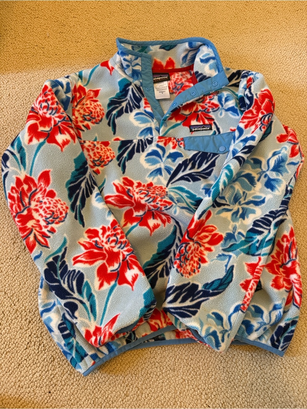 Patagonia Women's Snap-T Fleece with Red Trim and Multicolor Floral Print